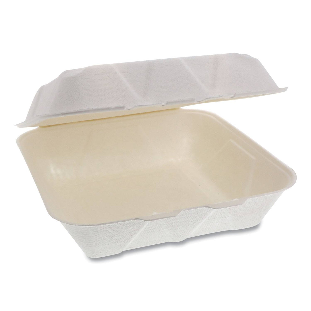 Bagasse Hinged Lid Container, 9 x 9 x 3.5, 1-compartment, Natural, 150/Carton B45747