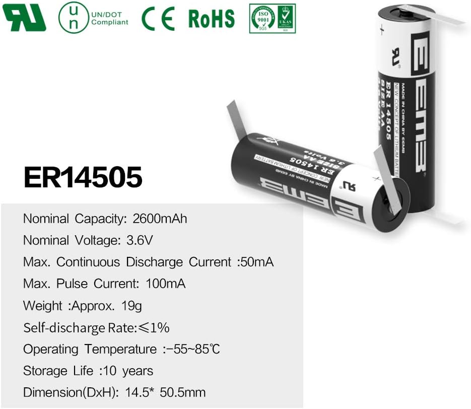 3.6V Lithium Battery with Tabs AA Size 2600mAh V20574