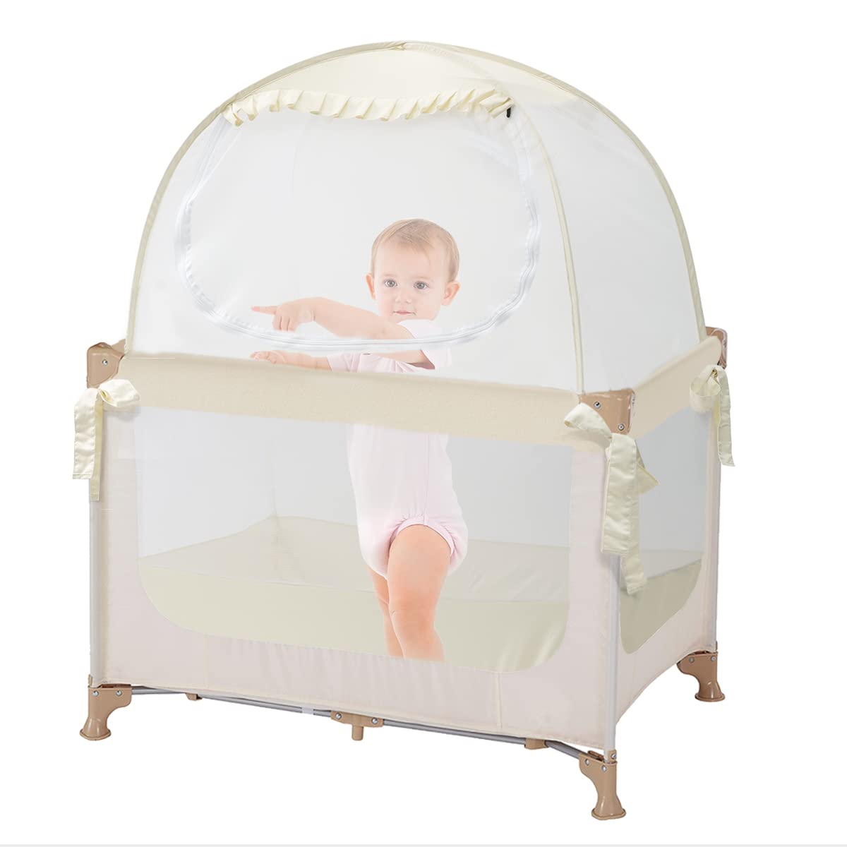 Baby Pop Up Tent, See-Through Breathable Safety Crib Canopy G6533