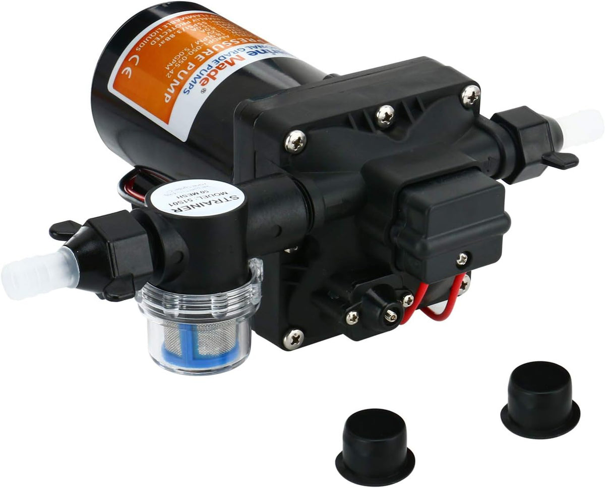 12V Fresh Water Pressure Diaphragm Pump 5 GPM 55 PSI Self Priming M9290