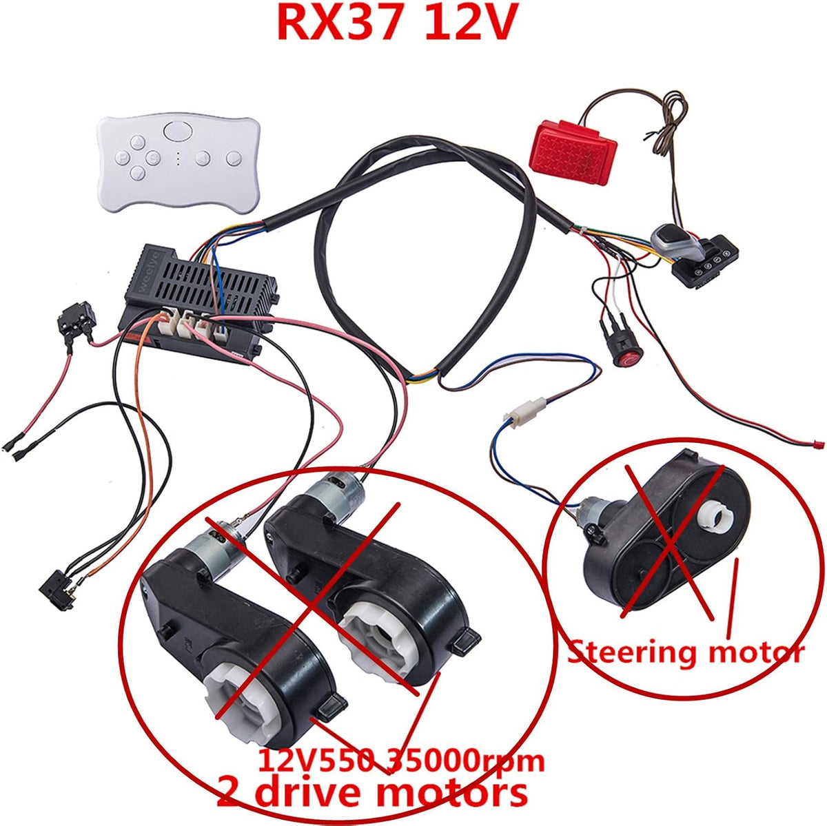 12 Volt Children Electric Car Wires and Switch Kit with 2.4G Bluetooth Remote Control and Receiver I515