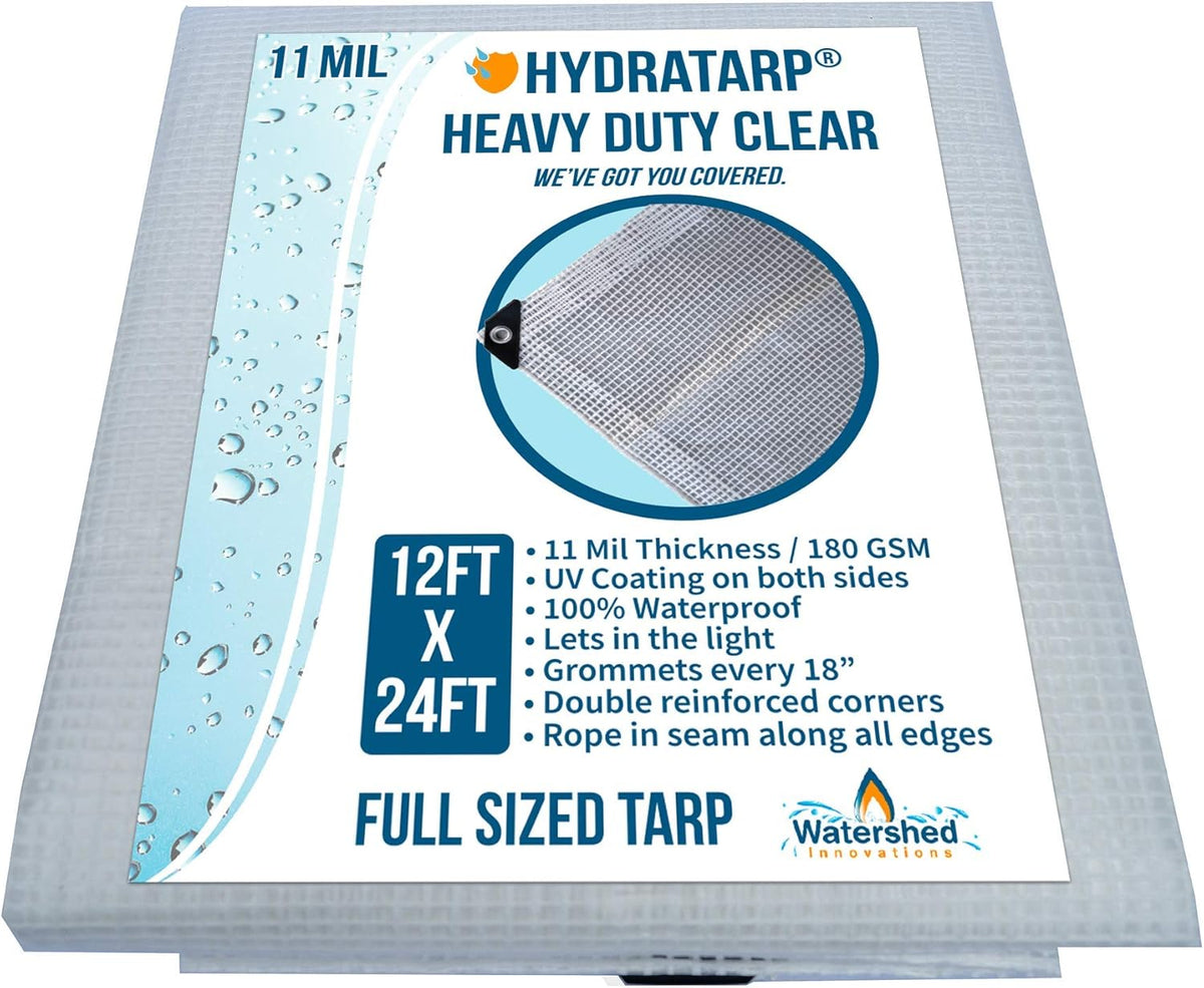 Clear 11 Mil Thick 12 by 24 Feet Tarp K8577