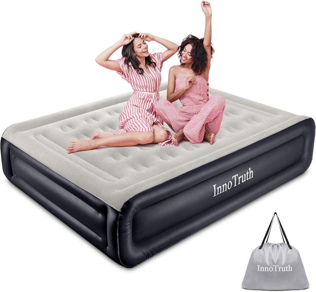 Twin Size Black Inflatable Air Mattress with Built-in Pump Y724574