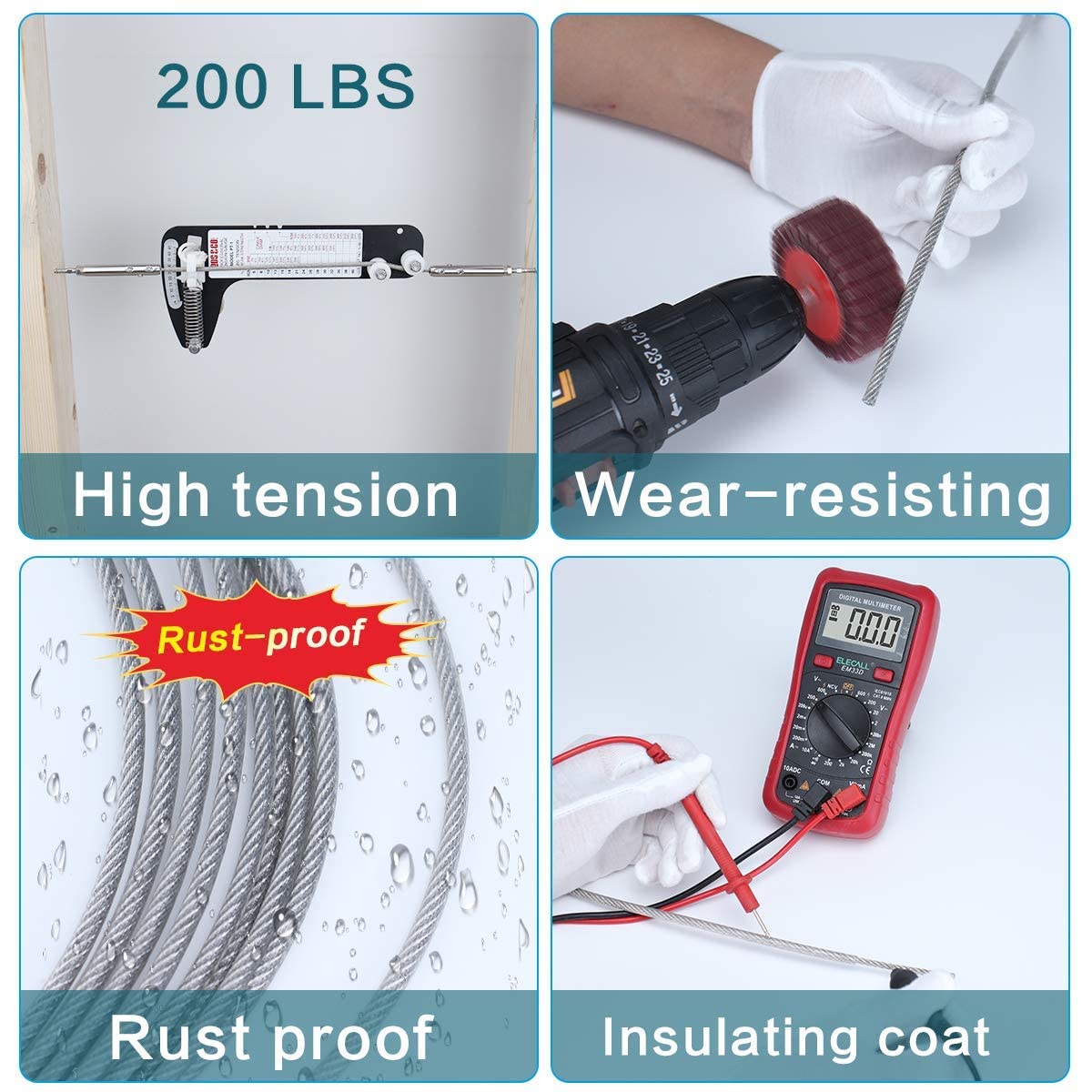 330ft 3/32'' Thru 1/8'' Vinyl Coated Wire Rope Galvanized Steel Cable 7x7 Strand O533239
