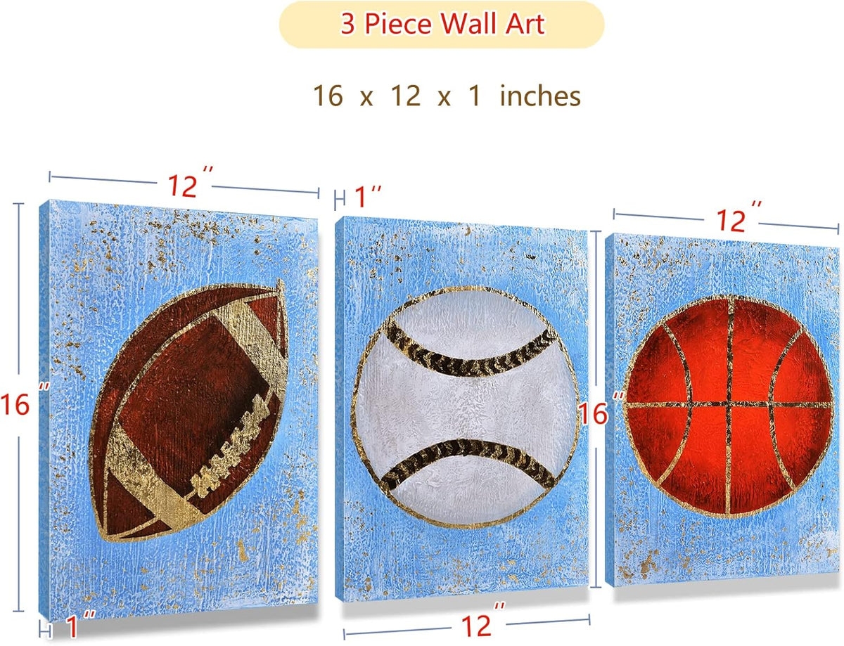 Hand Painted Canvas Wall Art 12”x16” 3 Pieces D426