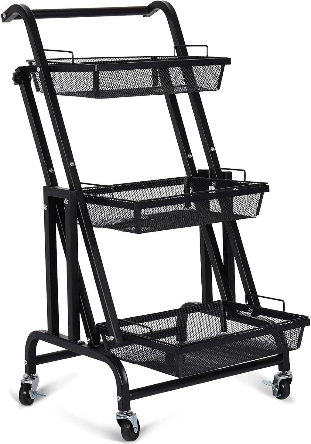 3 Tiers Rolling Metal Storage Cart with Lock Wheels F613