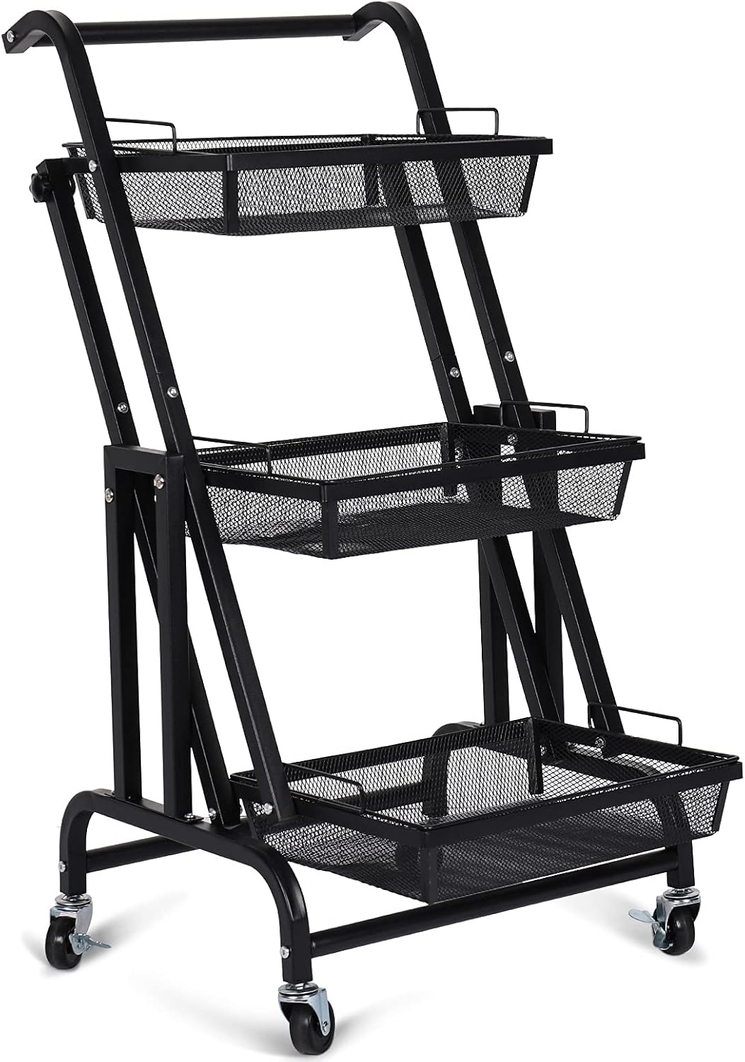 3 Tiers Rolling Metal Storage Cart with Lock Wheels F613