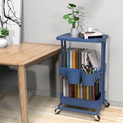 3-Tier Rolling Cart Utility Trolley Organizer with Locking Wheels Blue M966064