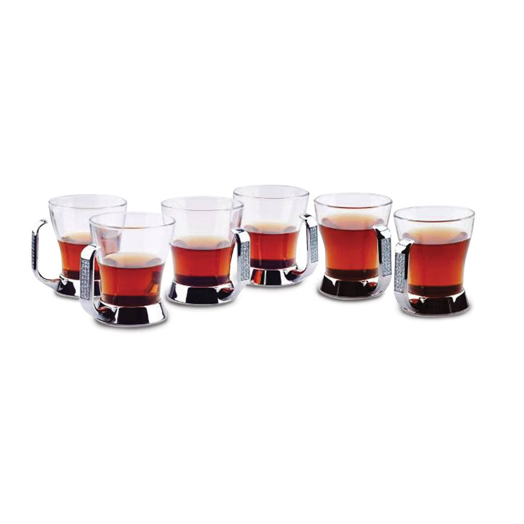 6 Stainless Steel Glass Tea Cups Q5932