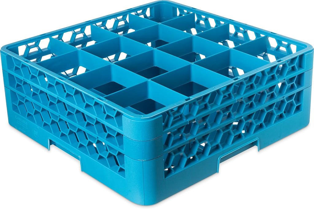 16 Compartment Glass Rack with 2 Extenders, Blue E838