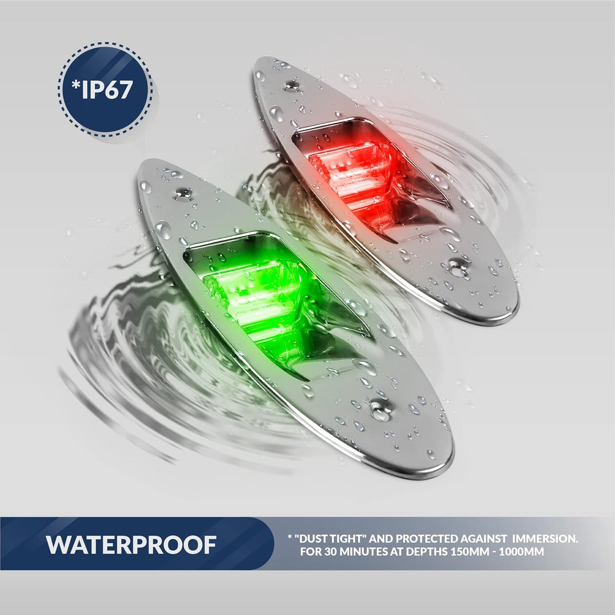 LED Navigation Side Lights, Green and Red, Stainless Steel, 12 Volts O709