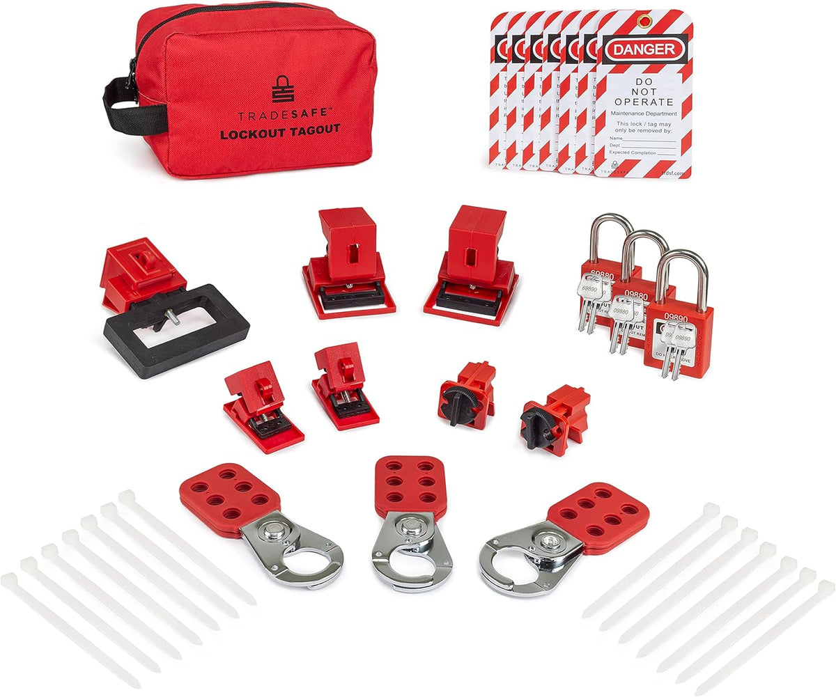 Breaker Lockout Tagout Kit with Red Safety Padlocks, Hasps and Tags U57284