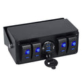 4 Gang Rocker Toggle Switch Panel USB Quick Charger Voltmeter Blue Led Pre-Wired Surface Mount Box K319124