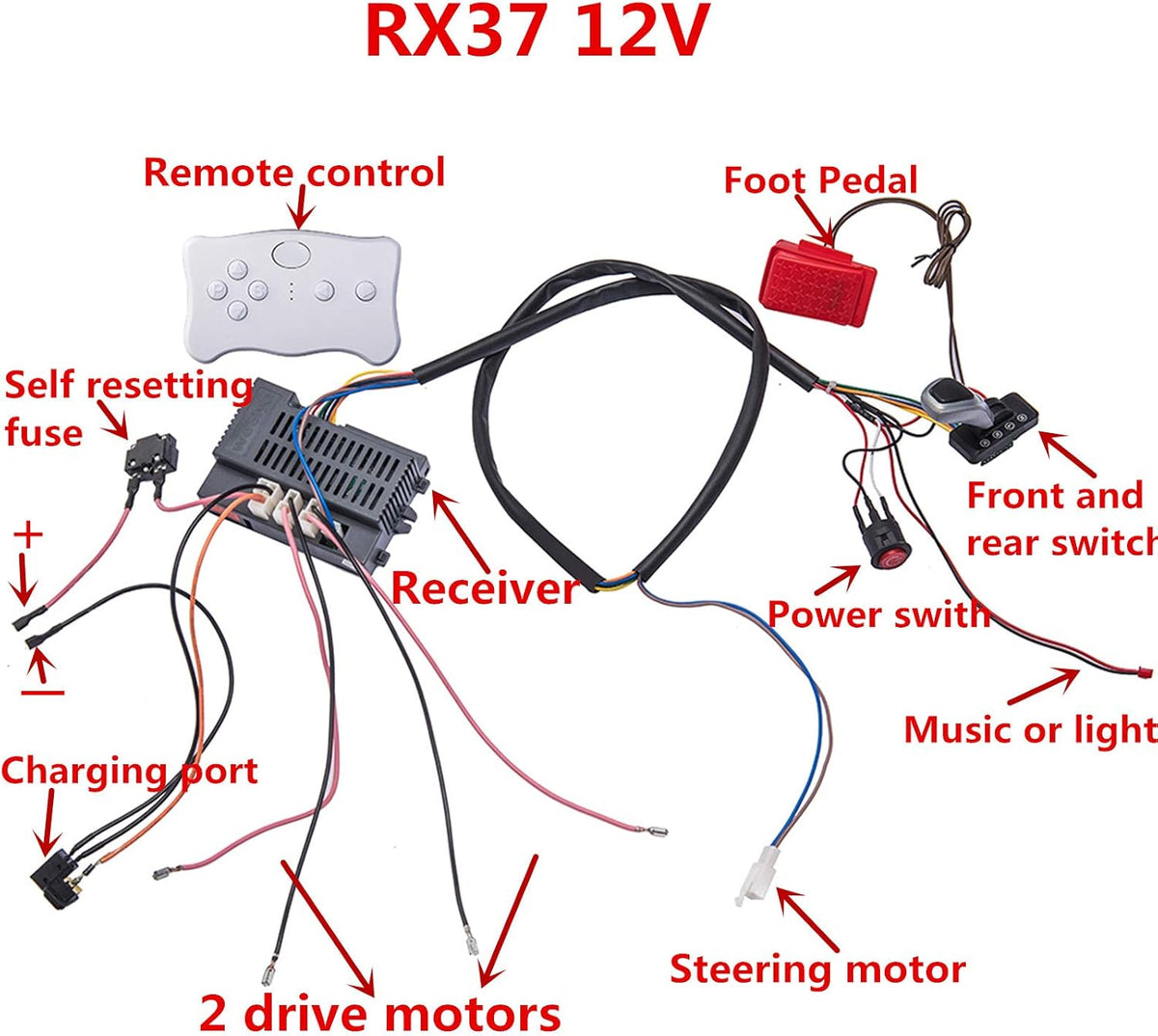 12 Volt Children Electric Car Wires and Switch Kit with 2.4G Bluetooth Remote Control and Receiver I515