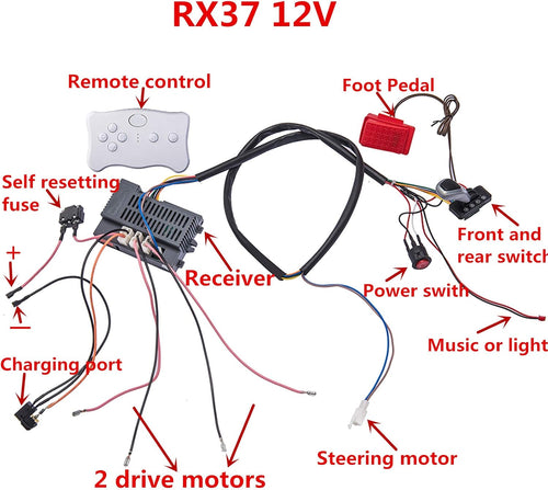 12 Volt Children Electric Car Wires and Switch Kit with 2.4G Bluetooth Remote Control and Receiver I515