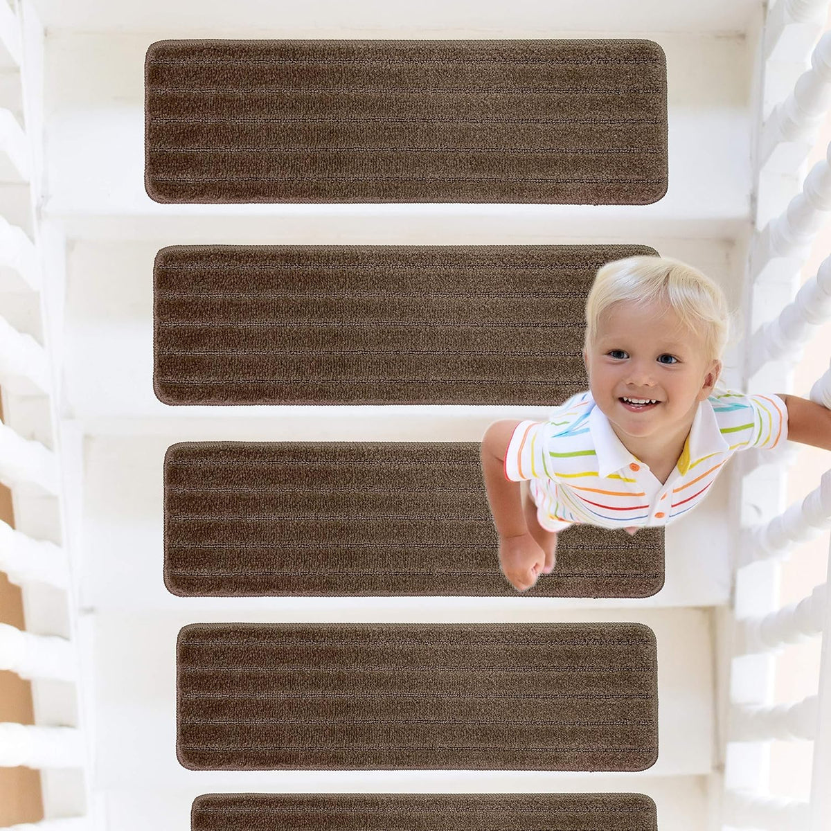 Taupe 13 Pcs Set Slip Resistant Machine Washable Stair Treads M700