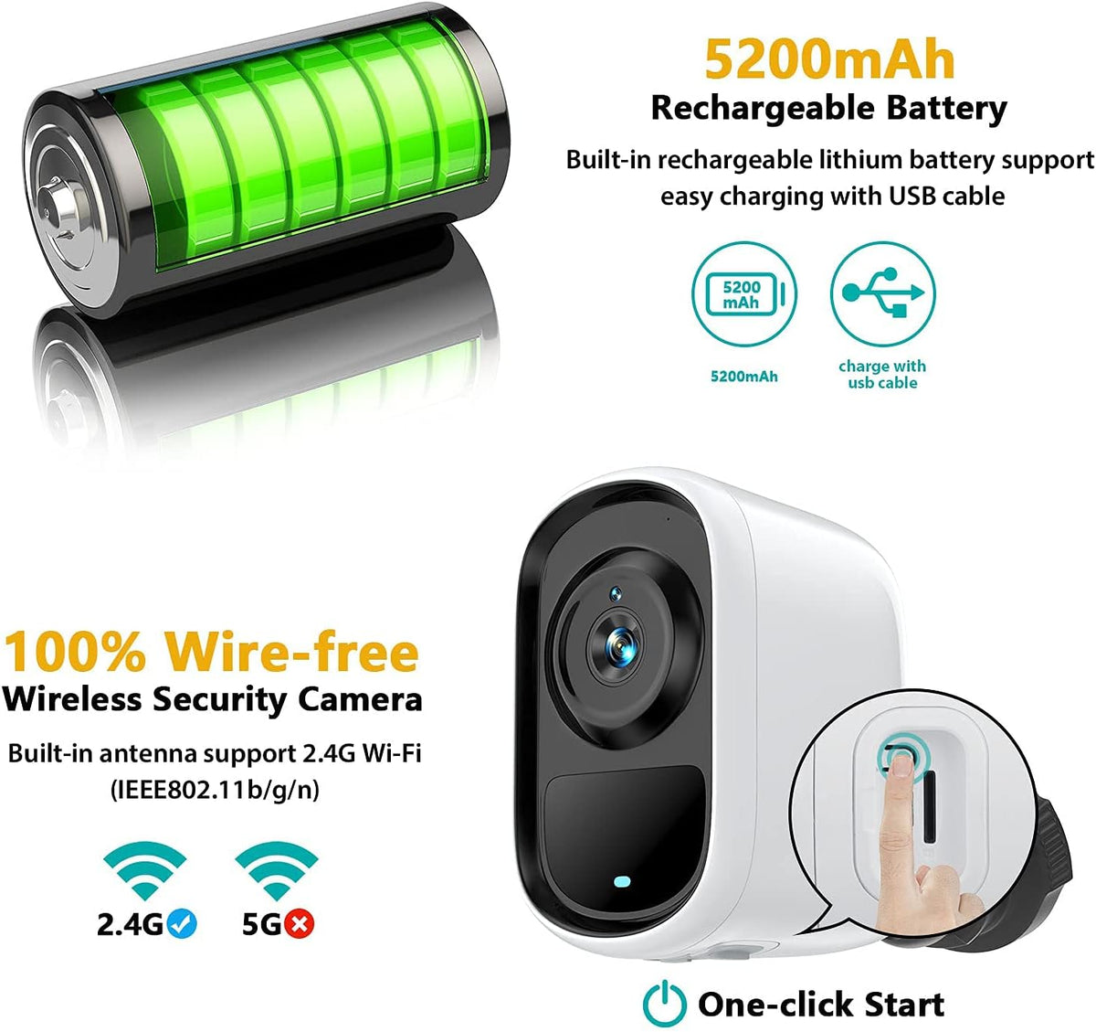 Wireless Outdoor Security Camera 1080P HD Night Vision Waterproof V4851