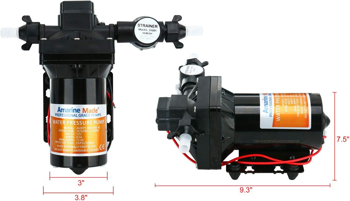 12V Fresh Water Pressure Diaphragm Pump 5 GPM 55 PSI Self Priming M9290
