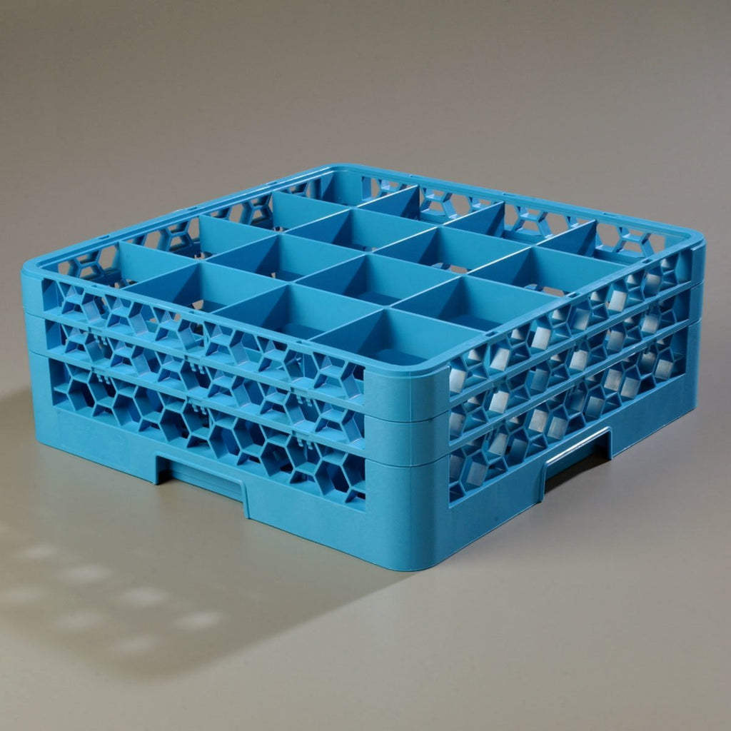 16 Compartment Glass Rack with 2 Extenders, Blue E838