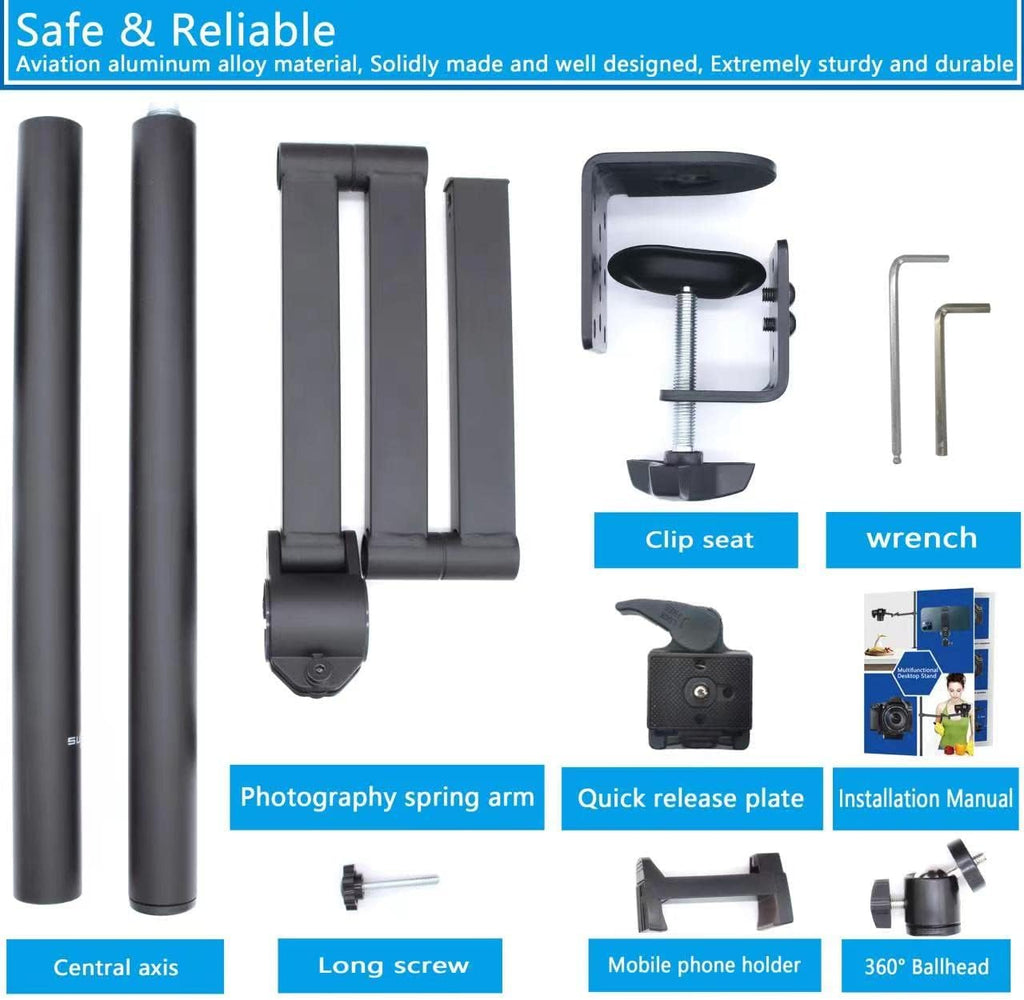 Overhead Camera Mount Rig Stand with Flexible Arm and 360° Ball Head J2972