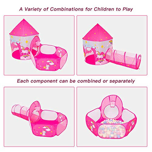 3pcs Kids Play Tent, Crawl Tunnel & Ball Pit with Basketball Hoop B38165