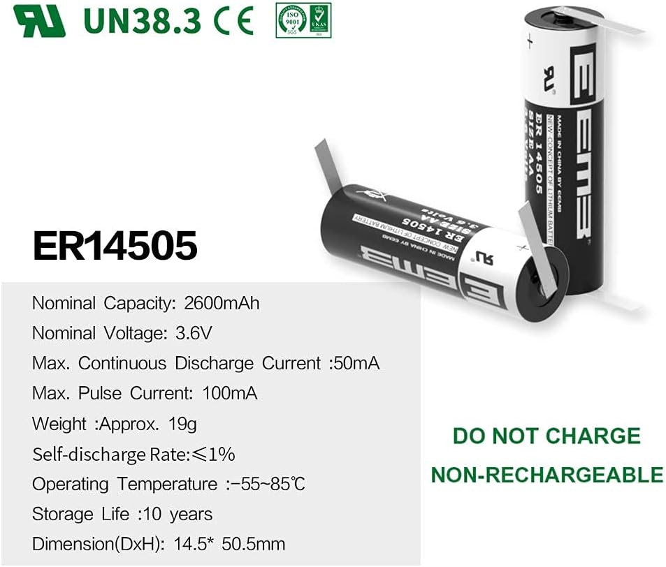 3.6V Lithium Battery with Tabs AA Size 2600mAh V20574