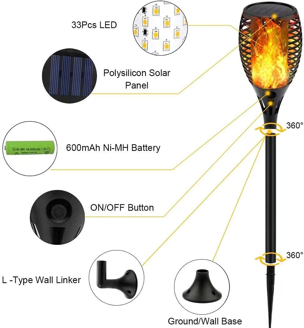 6 Pack Waterproof Solar Torch Light with Flickering Flame I70578