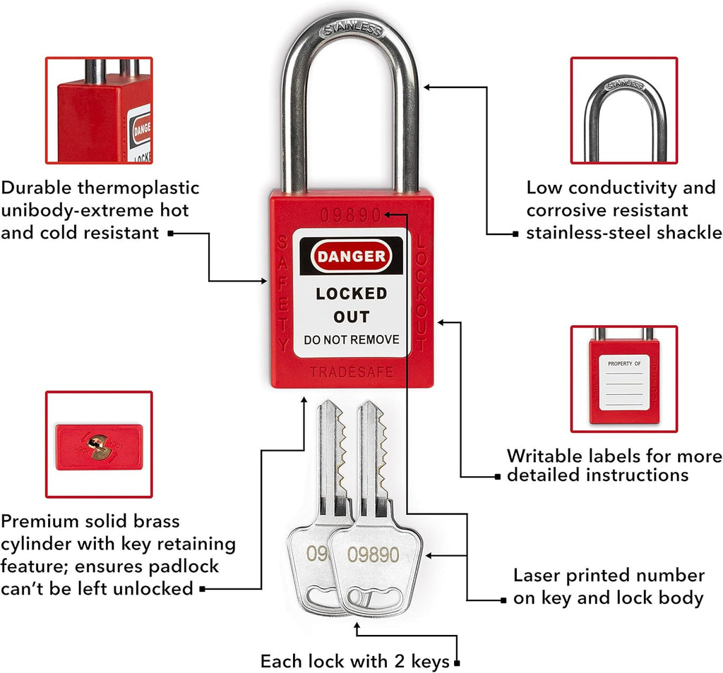 Breaker Lockout Tagout Kit with Red Safety Padlocks, Hasps and Tags U57284