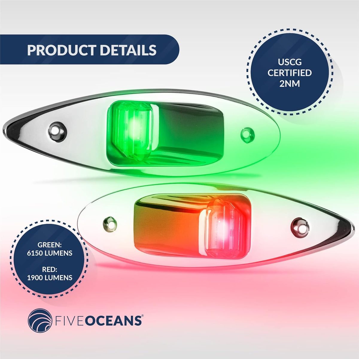 LED Navigation Side Lights, Green and Red, Stainless Steel, 12 Volts O709