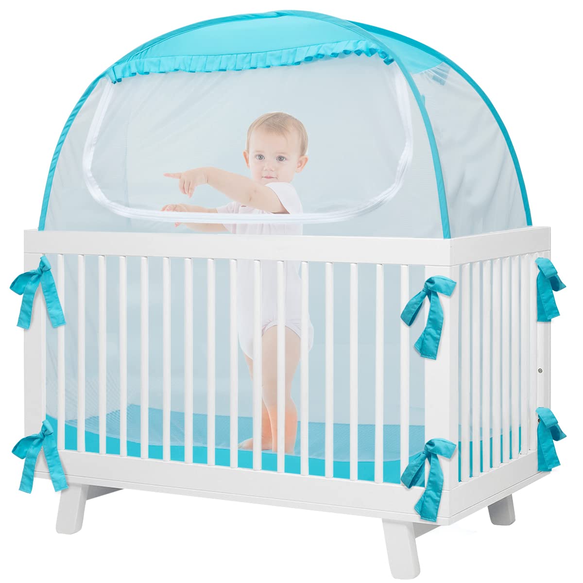 Baby Pop Up Tent, See-Through Breathable Safety Crib Canopy G6533