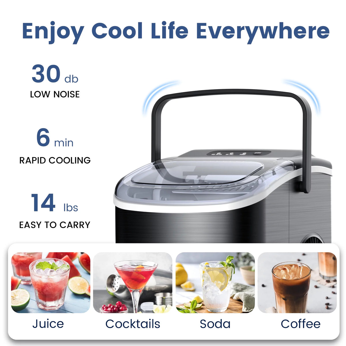 Black Stainless Steel Countertop Ice Maker with Scoop & Basket B526