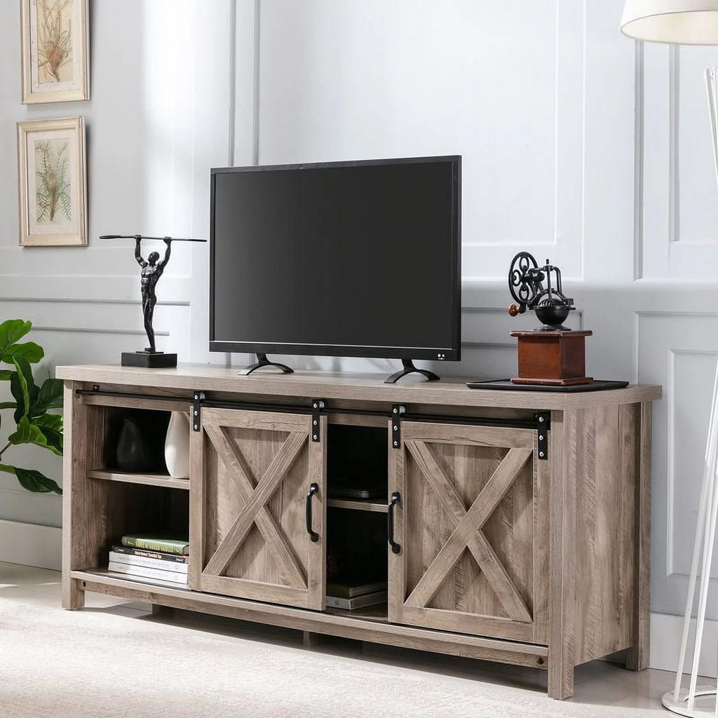 58 Farmhouse Sliding Barn Door TV Stand B5069