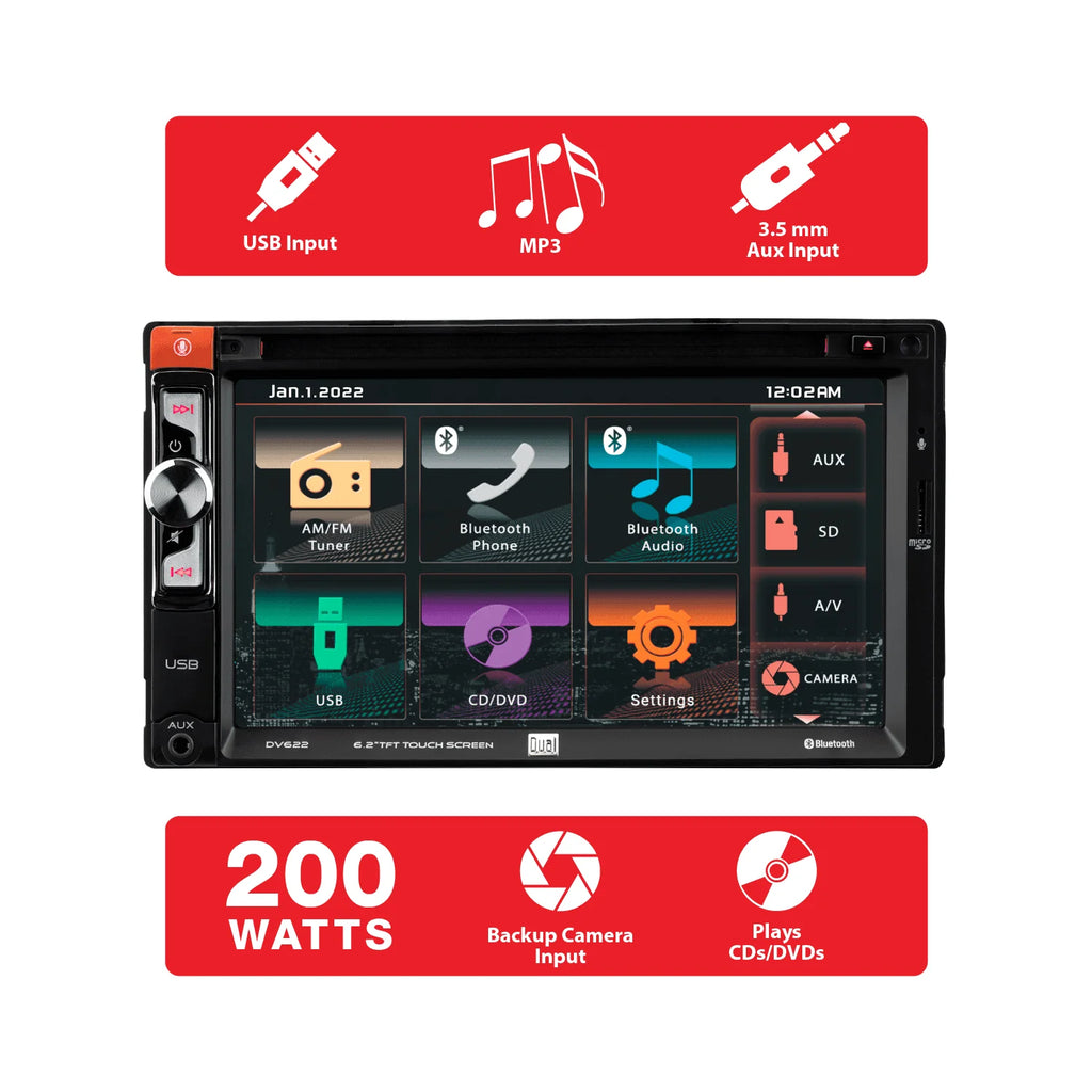 6.2 inch Double DIN Car Stereo Radio with CD/DVD T6195