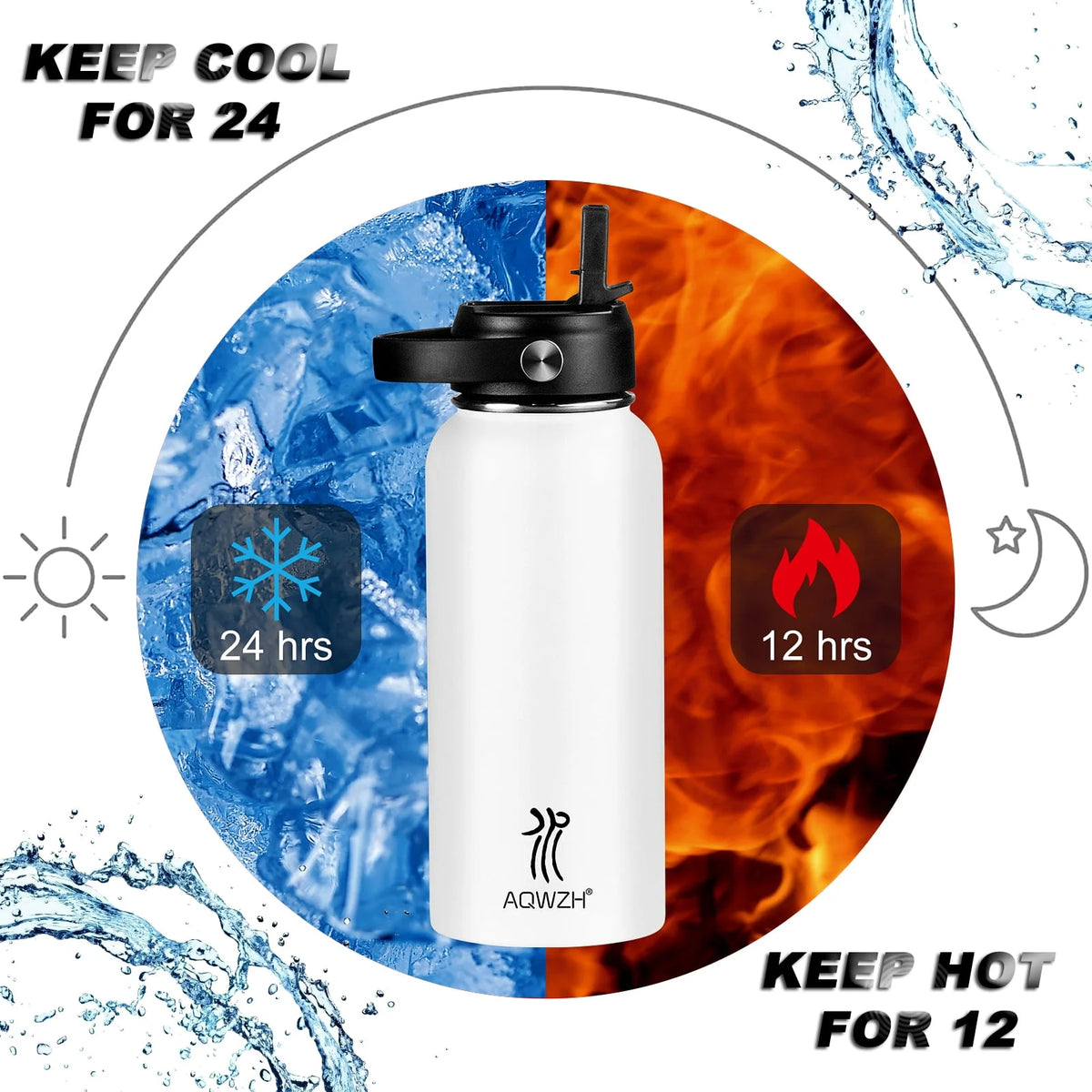 Black 40 oz Insulated Stainless Steel Water Bottle with Straw G29176