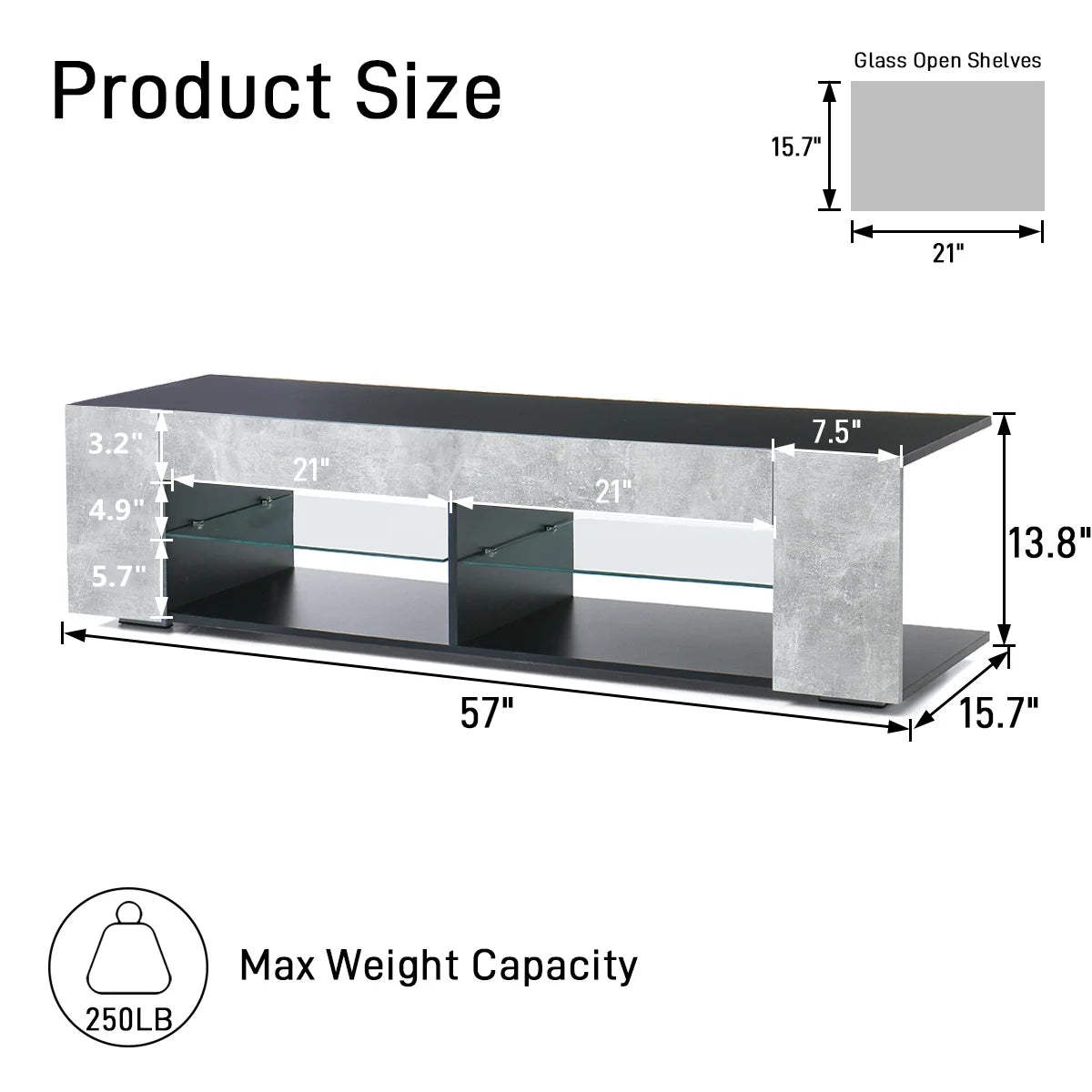 Gray Black TV Stand with Glass Shelves M637659