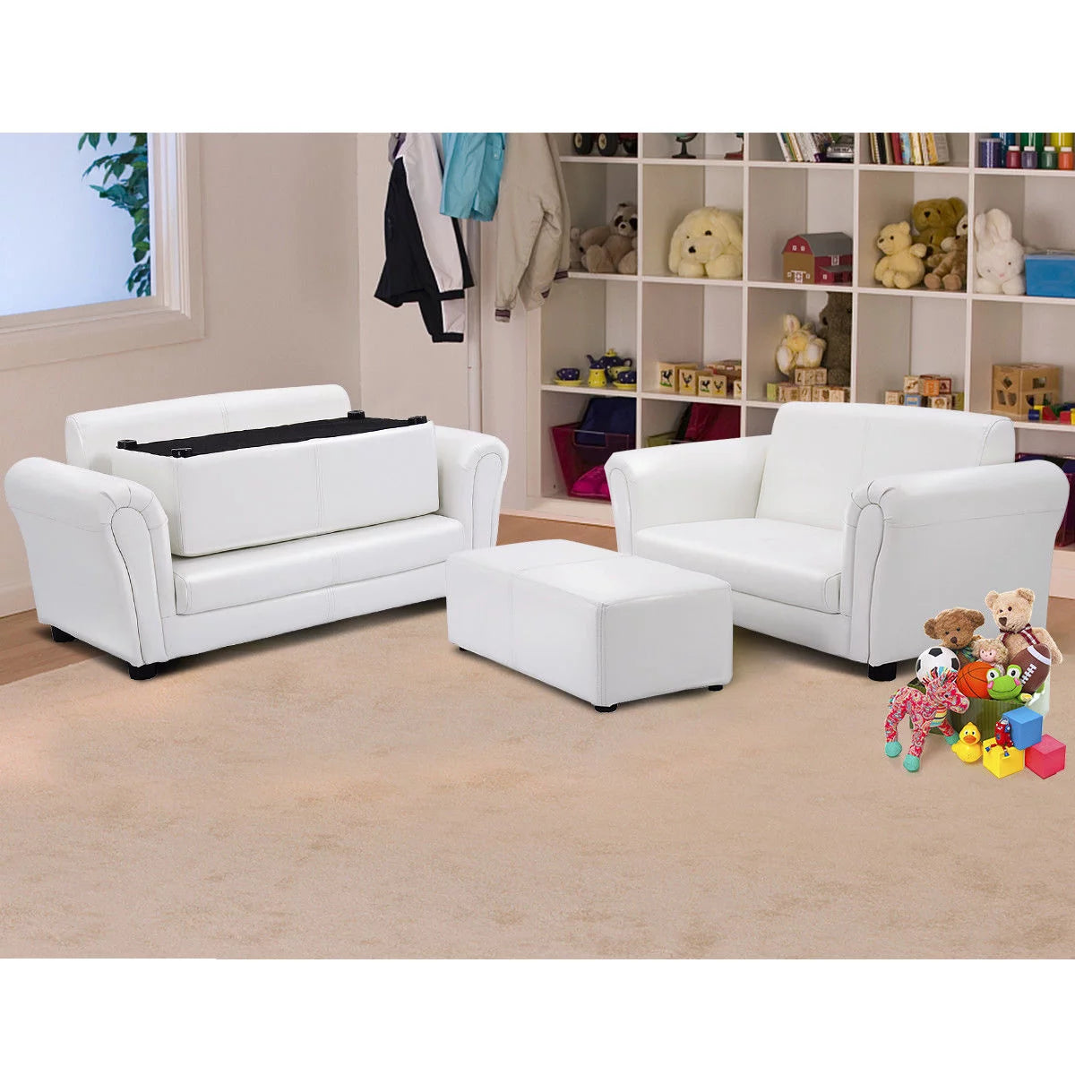 White Kids Sofa Armrest Chair with Ottoman Y381697