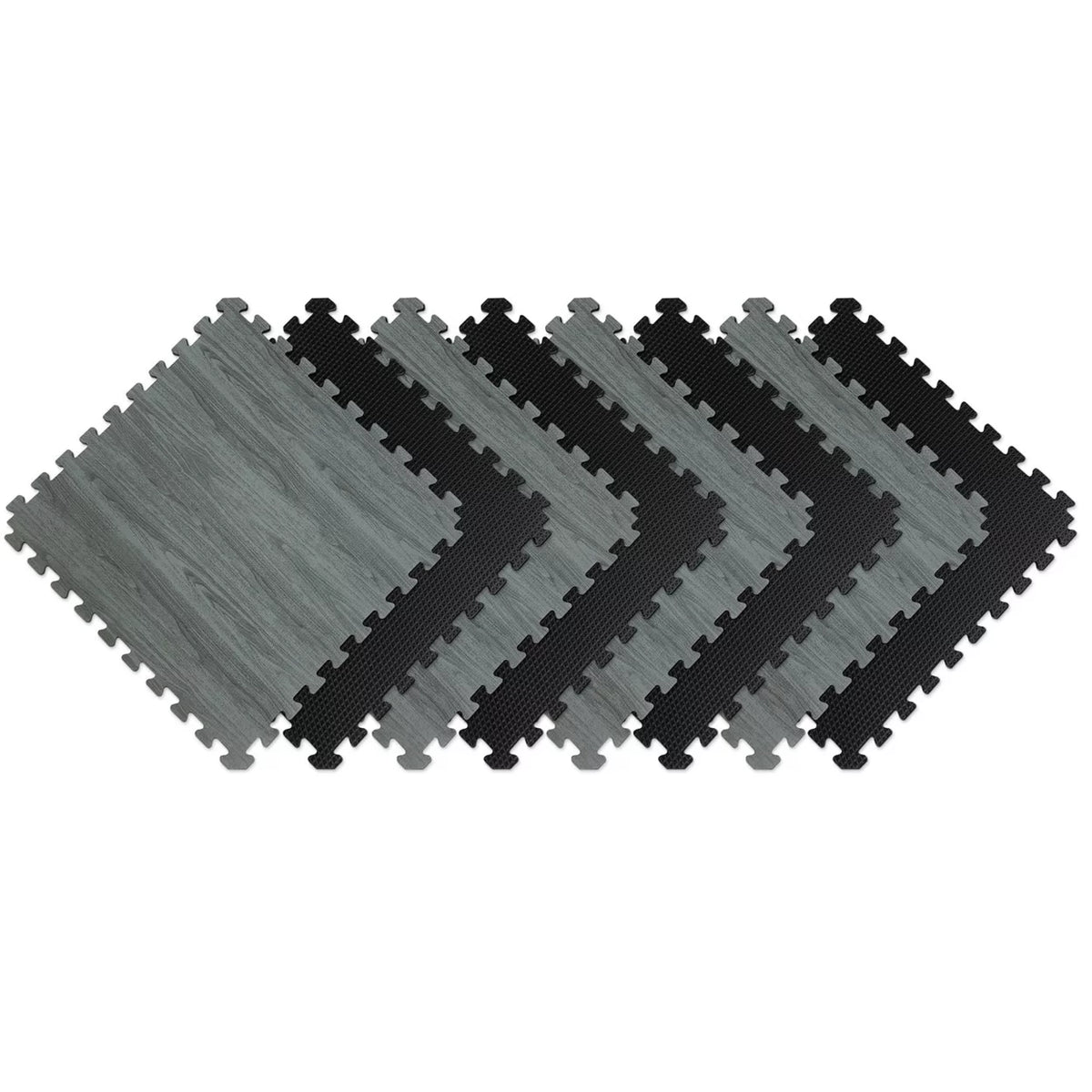 25 x 25 Reversible Foam Flooring, Gray Wood & Black, 8 Tiles S4211