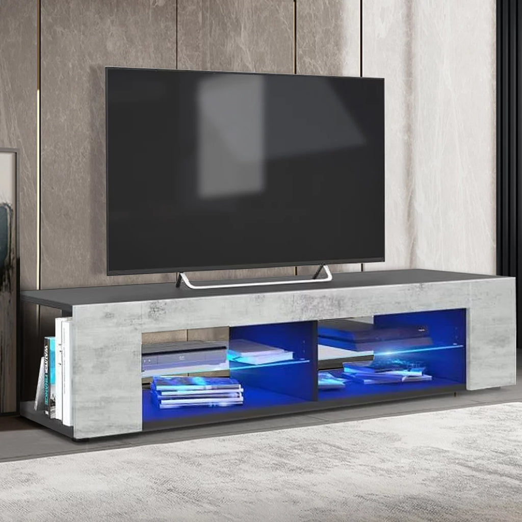 Gray Black TV Stand with Glass Shelves M637659