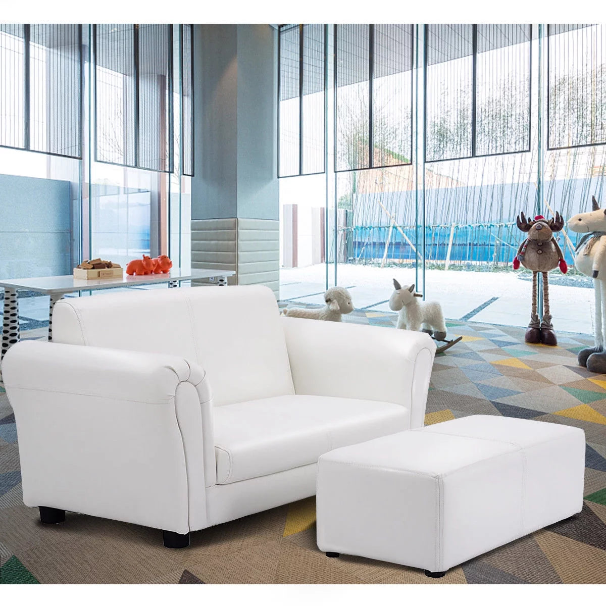 White Kids Sofa Armrest Chair with Ottoman Y381697