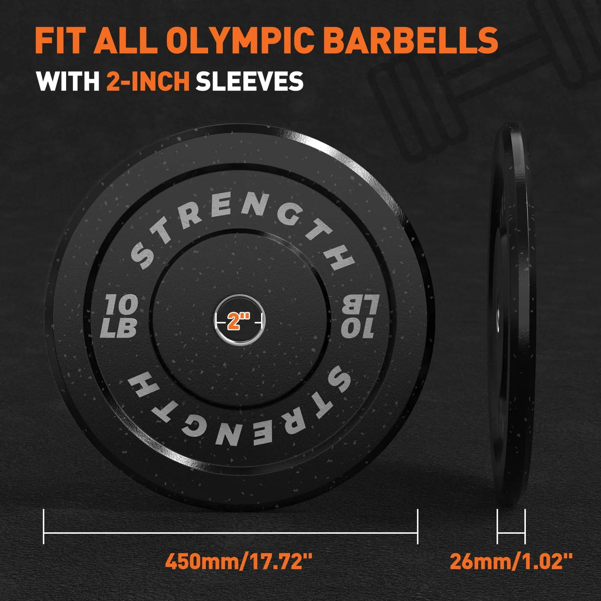 Olympic Bumper Plates, 10lb to 55lb Fleck-Rubber Weight Plates C18144