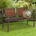 Patio Garden Bench Steel Frame Rattan Backrest C82332