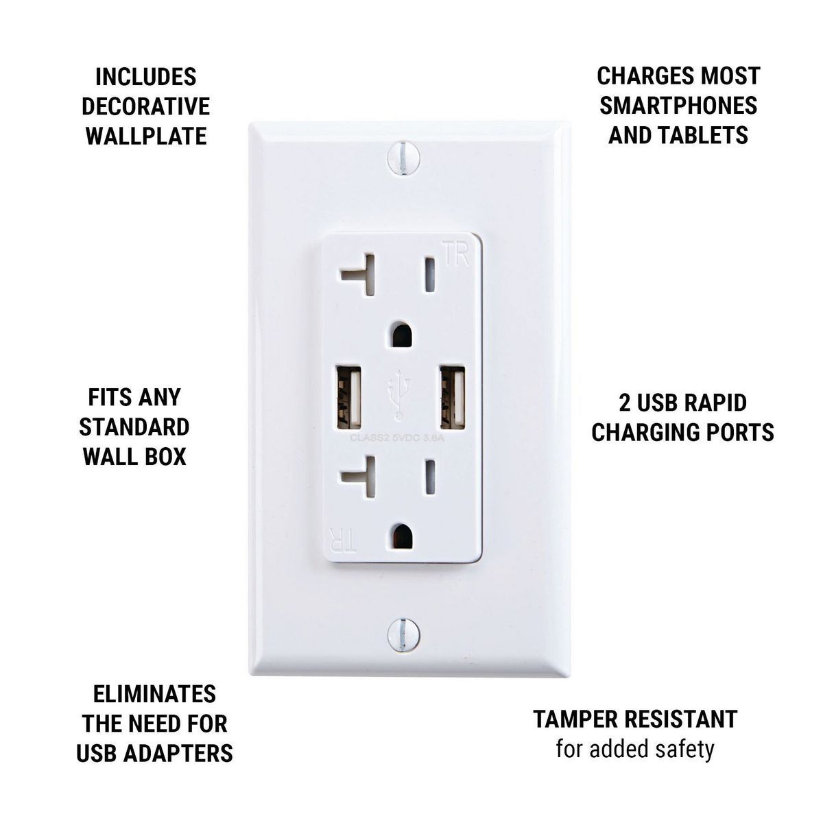20 Amp 125v 2 USB Rapid Charging Outlet L36101