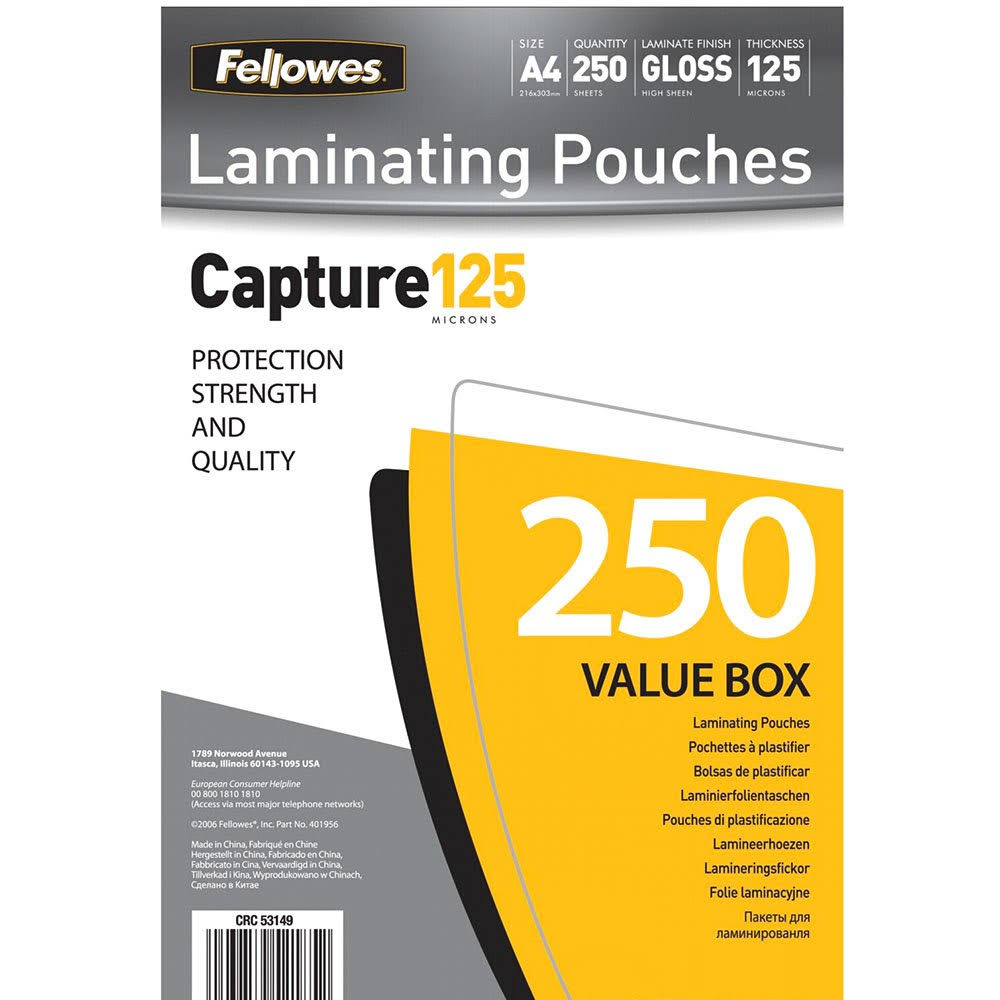 A4 125 Micron Laminating Pouch Pack of 250 O93077