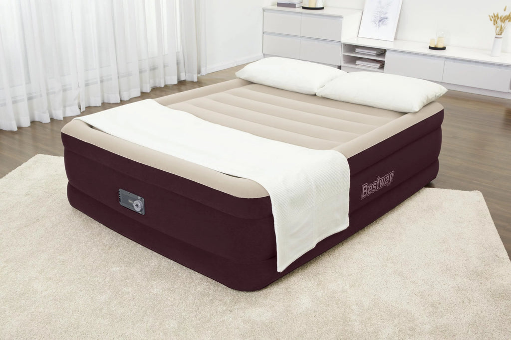 Maroon Queen Air Mattress with Built-in Pump L937