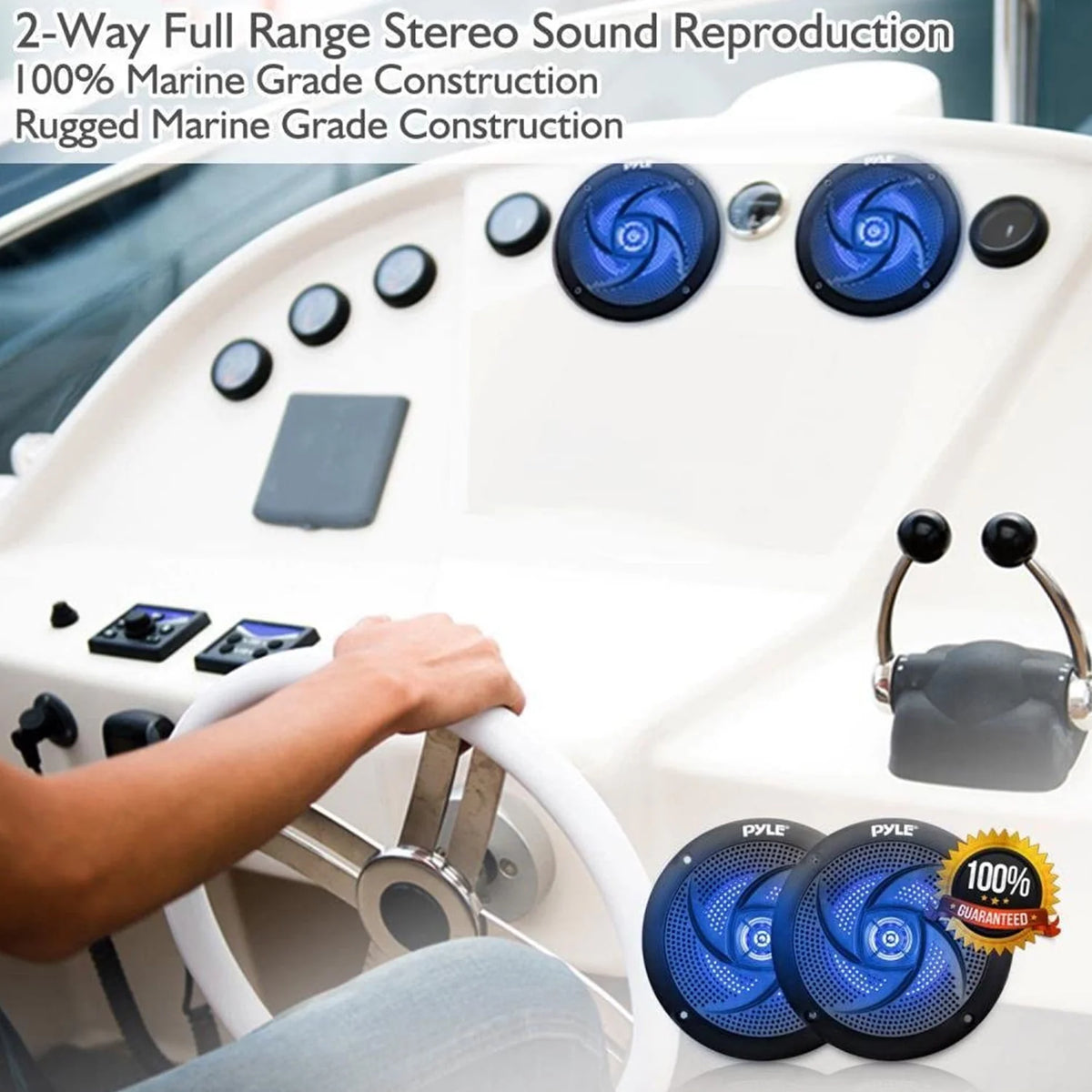 5.25 Inch Waterproof Low Profile Marine Speakers, Black (2 Pack) D1106