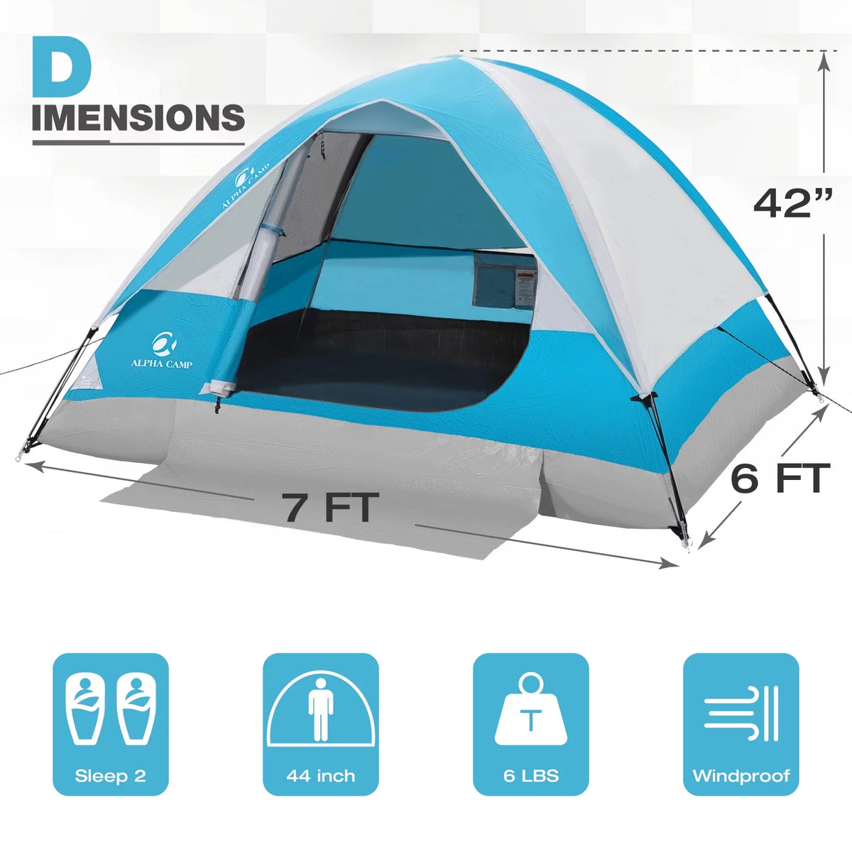 2-Person Waterproof Camping Dome Tent with Carry Bag, Blue D961460