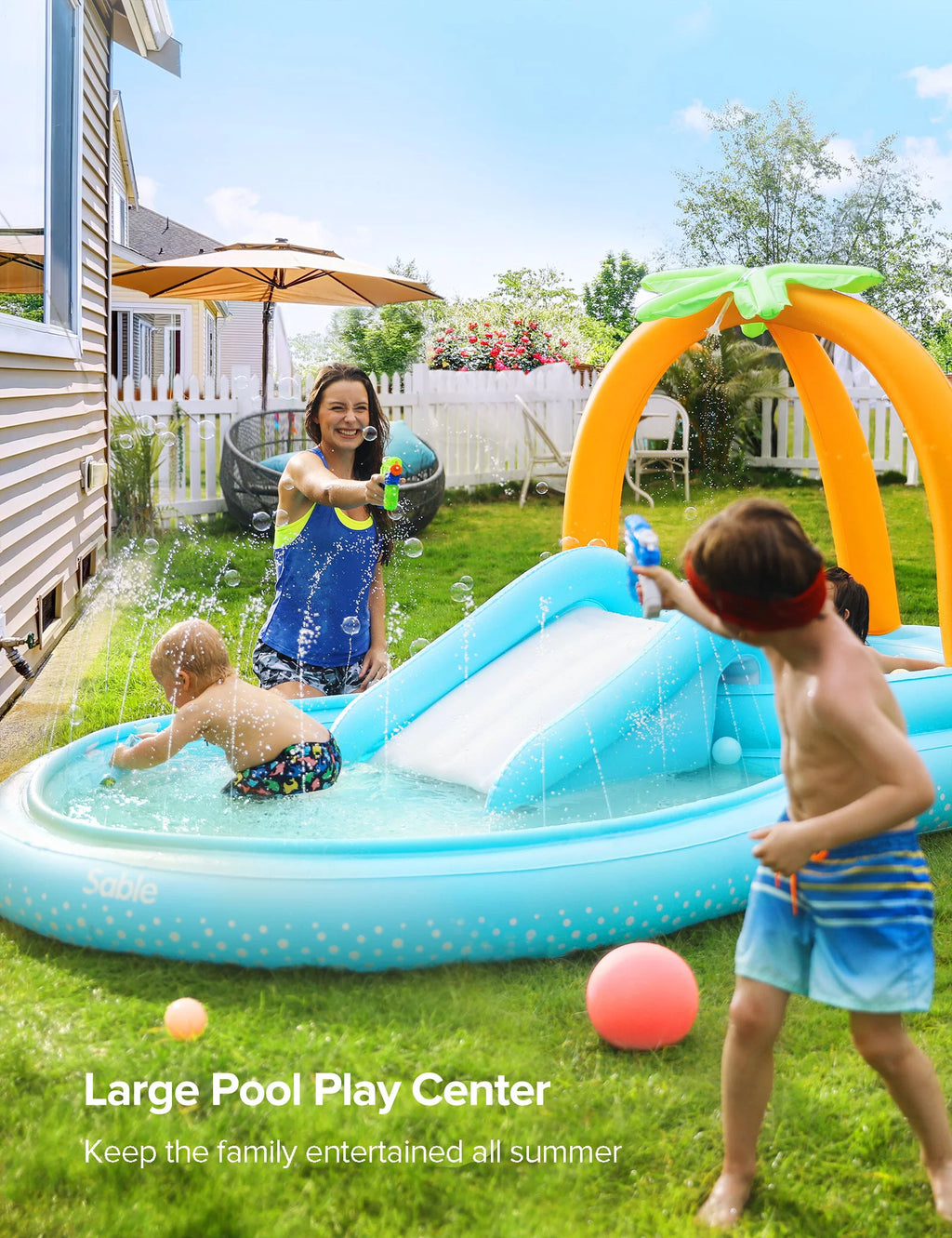 Inflatable Wading Pool with Slide 111 x 70 x 61 inch G92550