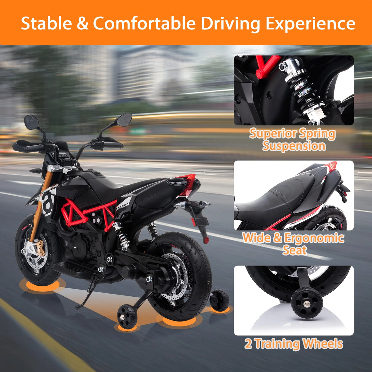 12V Ride on Motorcycle Electric Motorbike with Training Wheels O1113