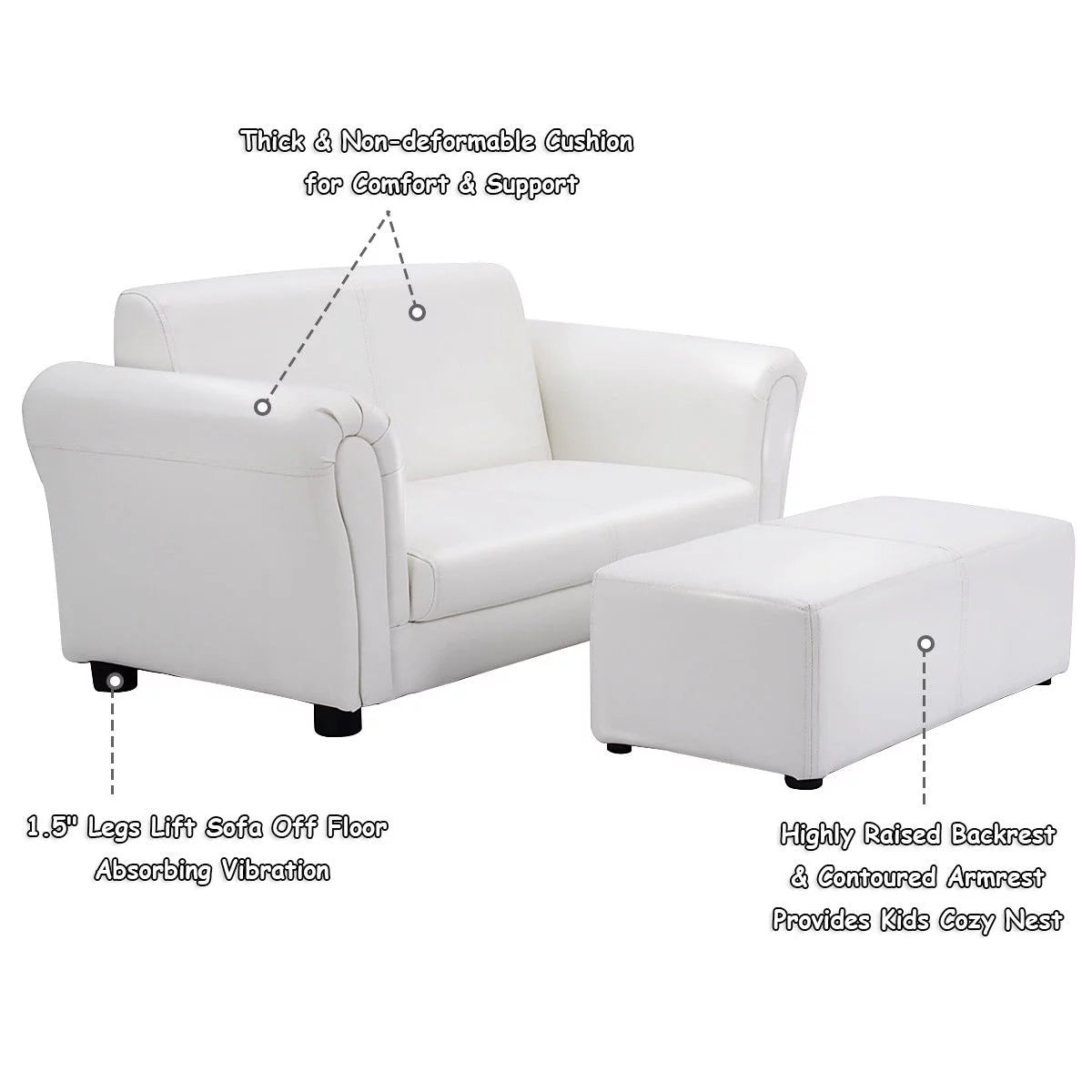 White Kids Sofa Armrest Chair with Ottoman Y381697