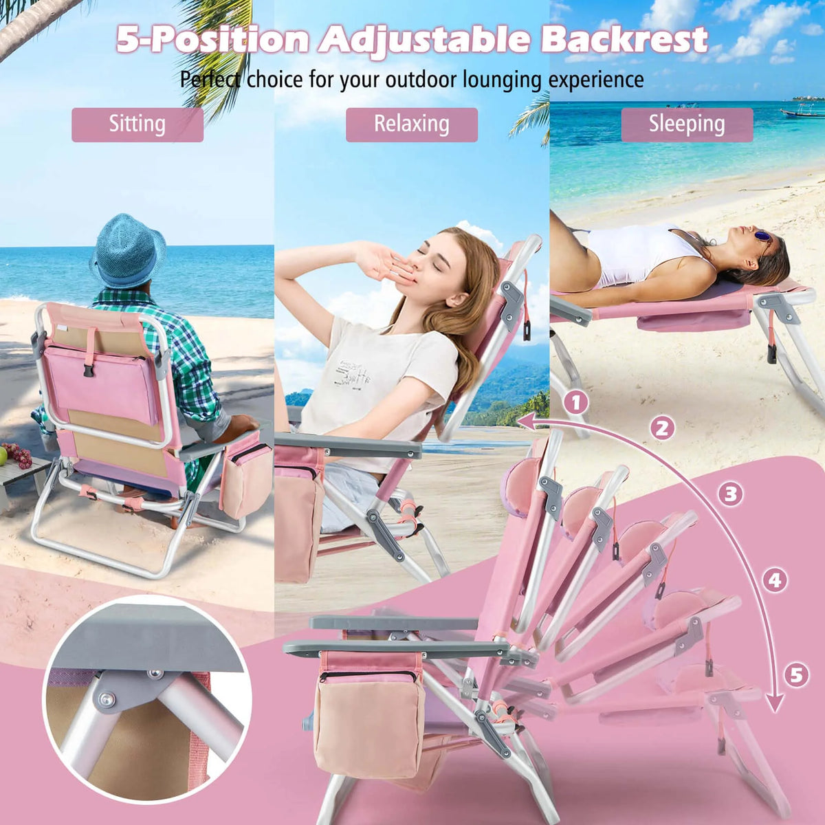 2-Pack Folding Backpack Beach Chair Pink U156101